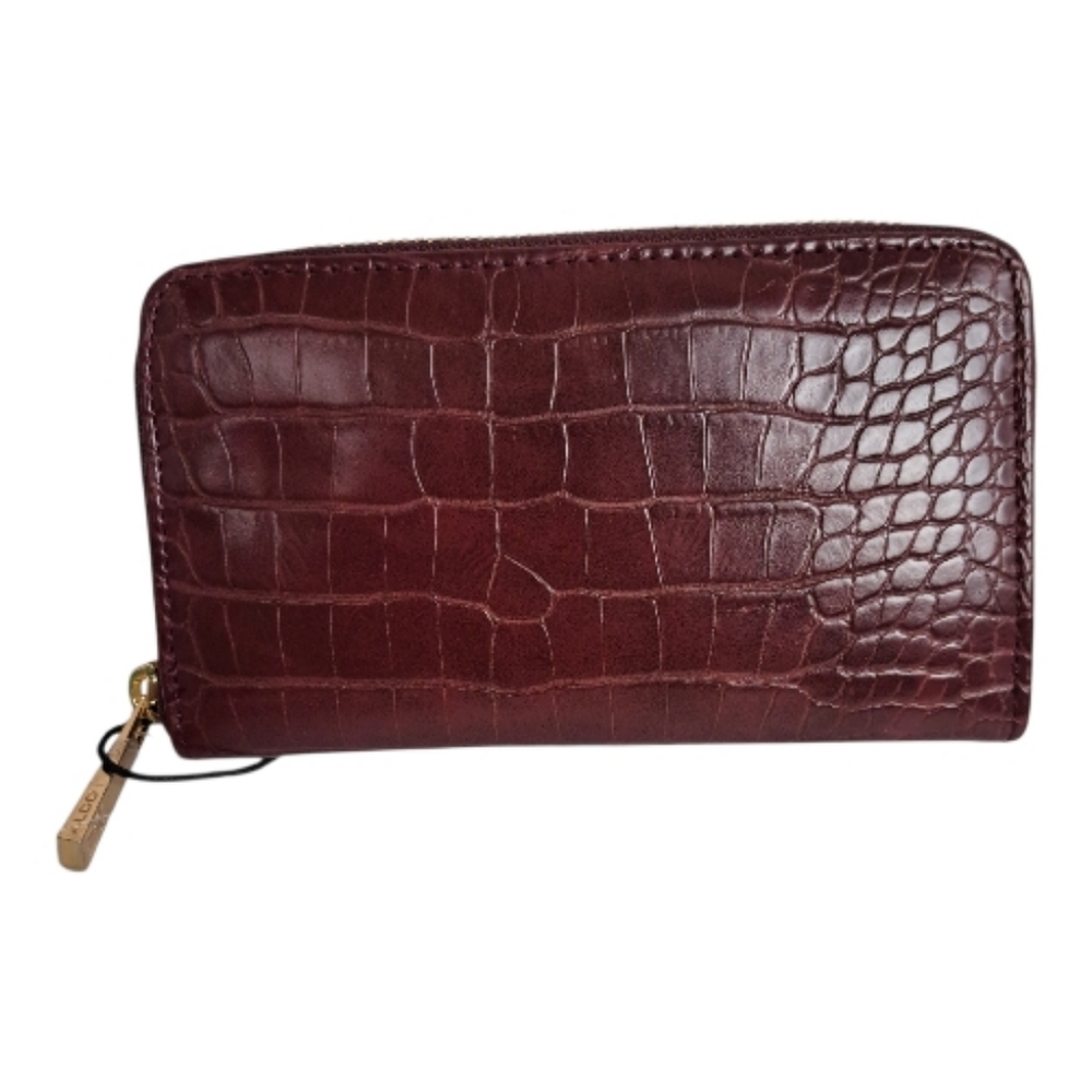 ALDO Crocodile-Embossed Wallet in a dark red or merlot color